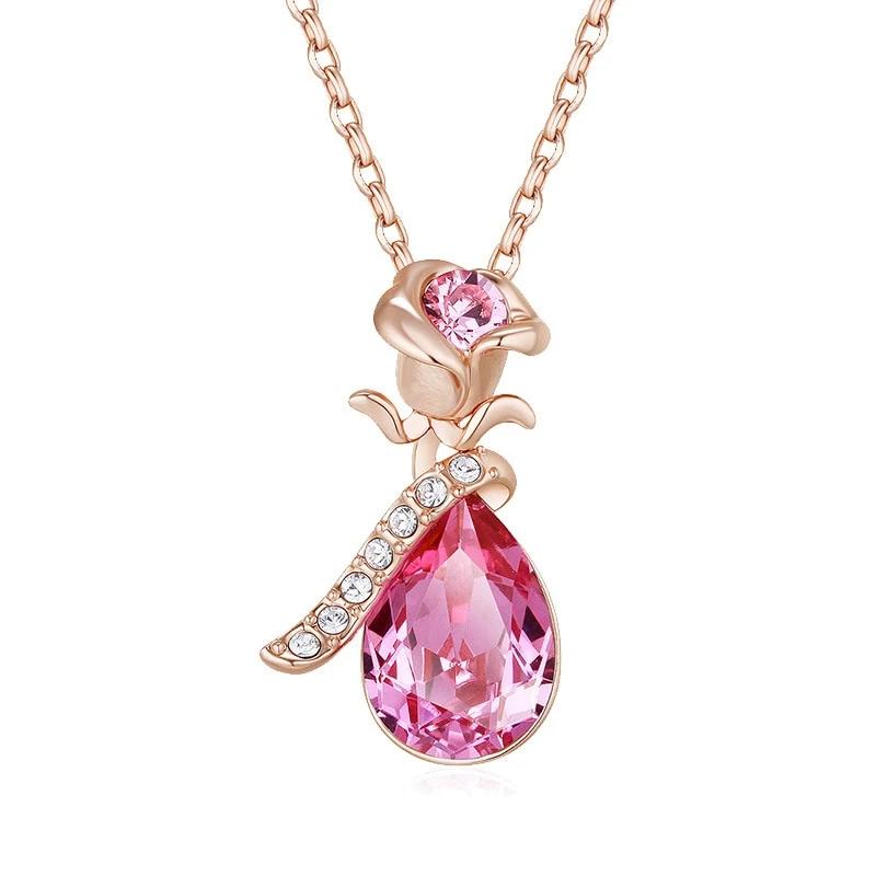 Rose Crystal Teardrop Pendant